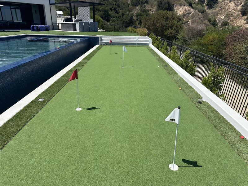 Putting green turf beside a pool