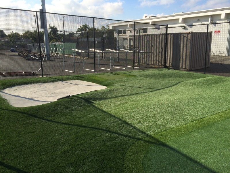 Artificial turf in an outdoor batting cage